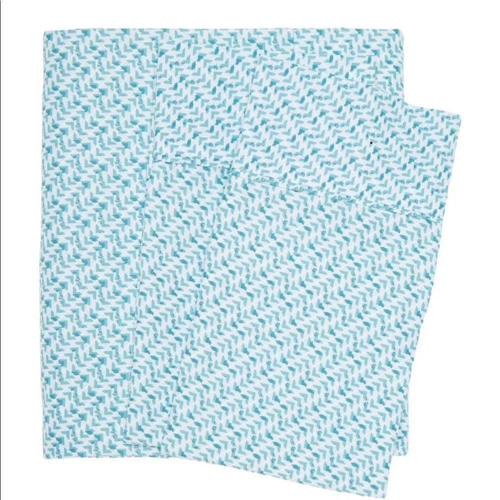 New Gravity Herringbone Print Full 4-Piece Sheet Bedding Set - Aqua White